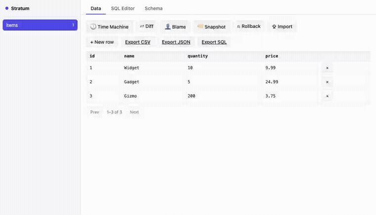 Stratum — Auto-Versioned, Time-Travel SQL Database screen recording